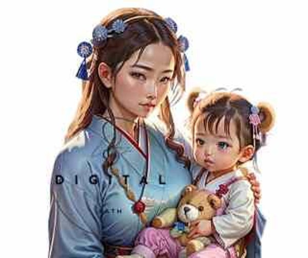 Visuel numérique - Japonais - Bébé et sa maman