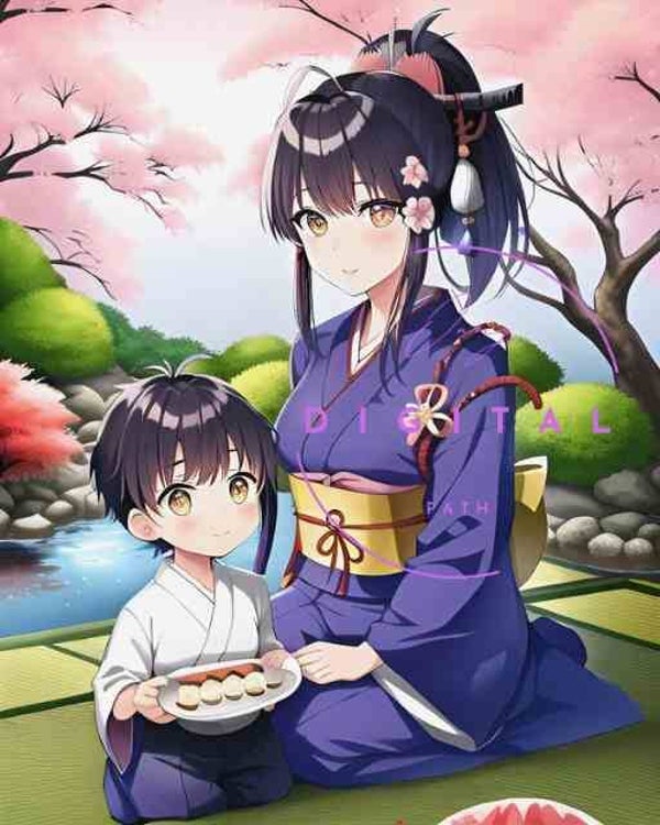 Visuel numérique - Japonaise et son fils - Animé