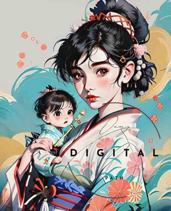 Visuel numérique - Japonaise et son bébé