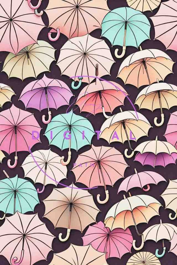 Visuel numérique - Pattern - Parapluies pastel