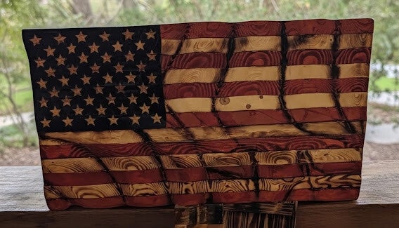 Handcrafted Wavy American Flag – Carved Wood Patriotic Wall Art