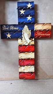 God Bless America Wooden Cross – Faith & Freedom Patriotic Decor
