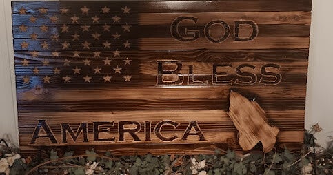 God Bless America Burnt Wooden Flag – ONE‑OF‑A‑KIND Collector’s Piece (20” x 37”)
