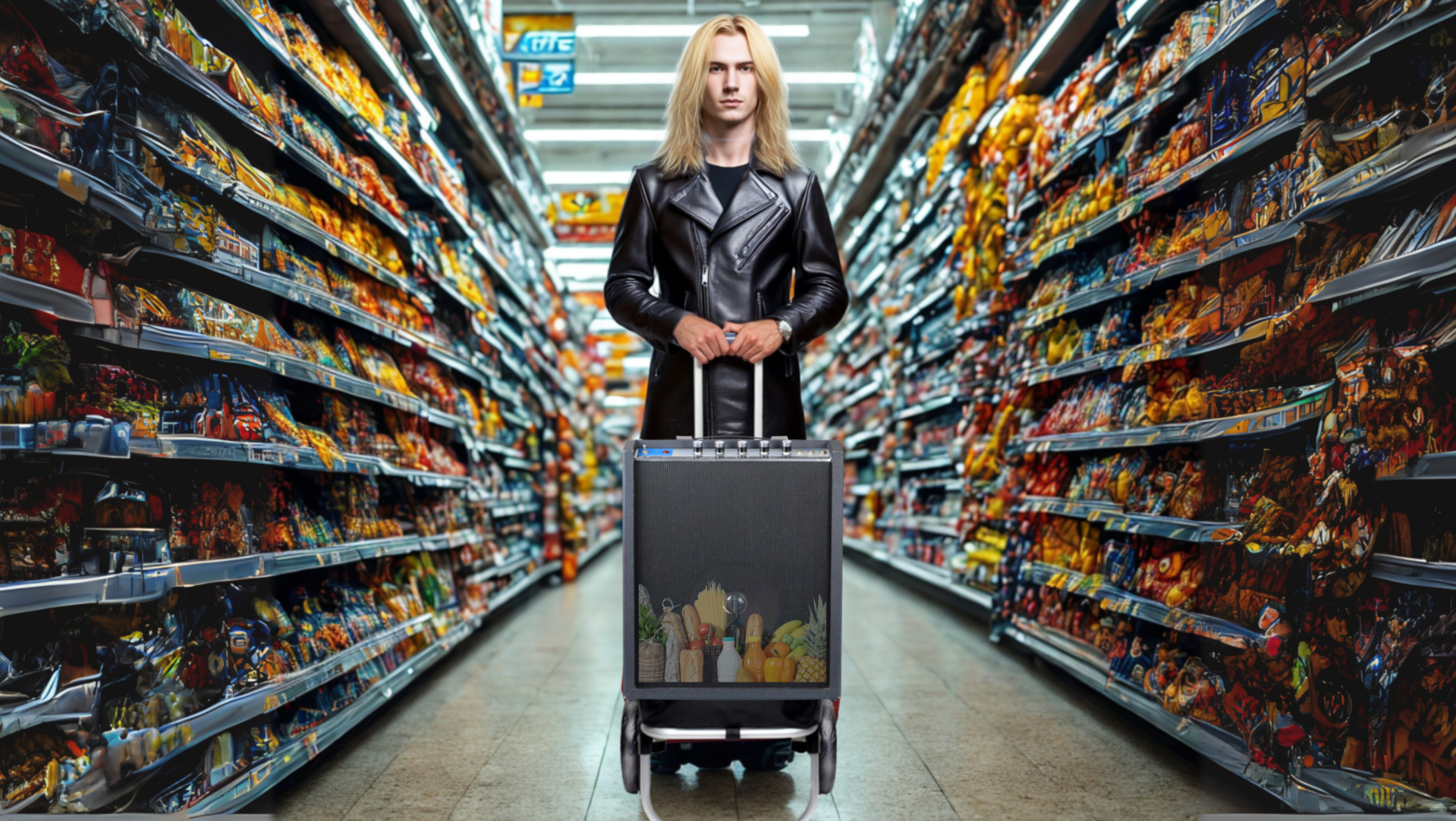 Afbeelding National versterker als boodschappentrolley op Rein Menke's Schrijfplek