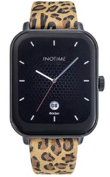 Montre connectée INOTIME carrée – Bracelet cuir panthère