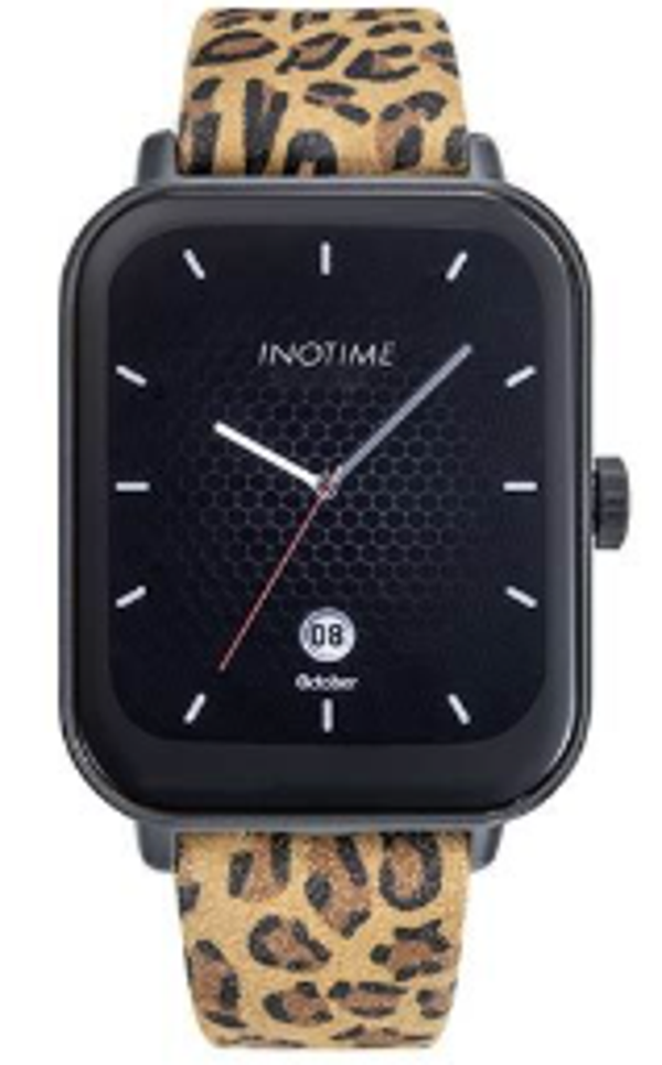 Montre connectée INOTIME carrée – Bracelet cuir panthère