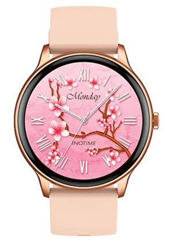 Montre Femme ronde Inotime bracelet silicone rose poudré