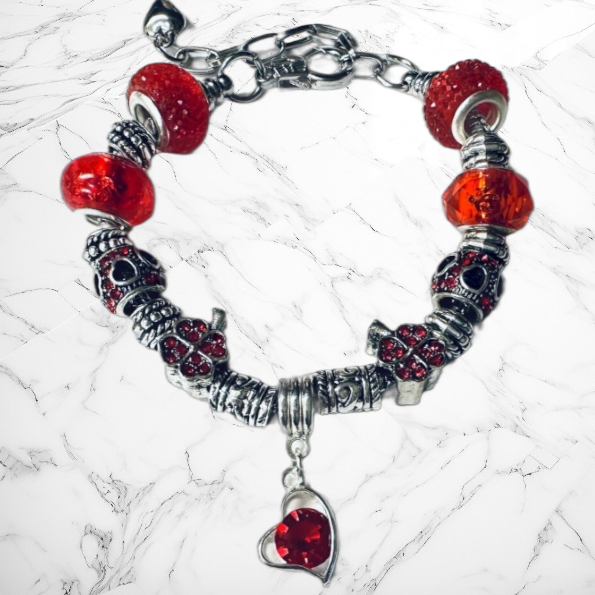 Dangle Heart Charm Bracelet With Beads