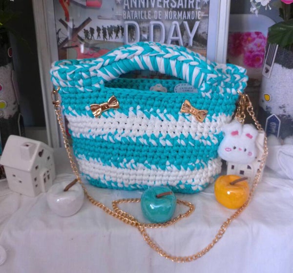 SAC CITADIN CHINE "BLEU TURQUOISE BLANC"