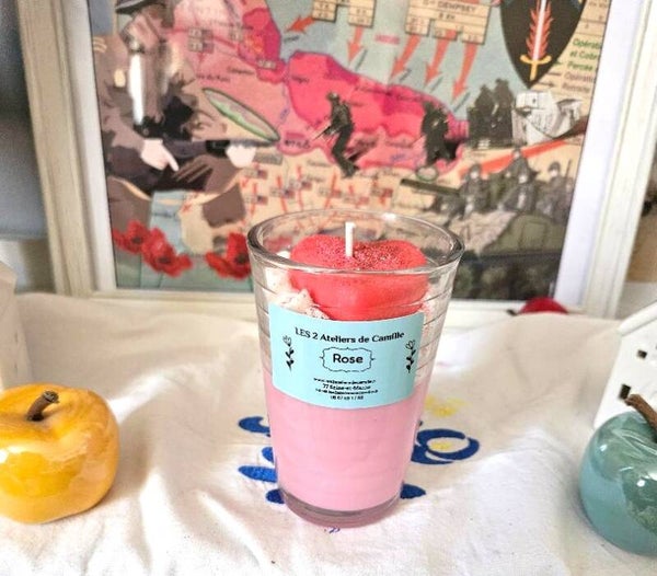 BOUGIES VERRE HAUT "SENTEUR ROSE "