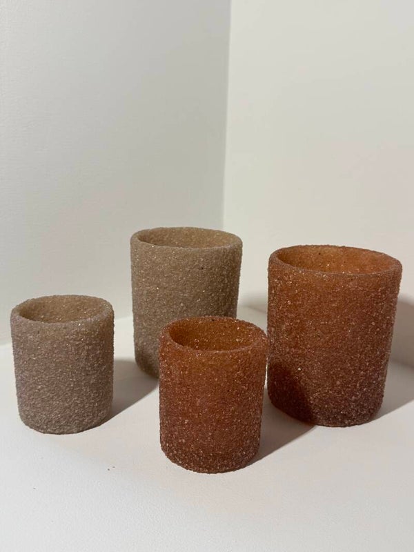 Waxinelichthouder bruin klein met glinstering