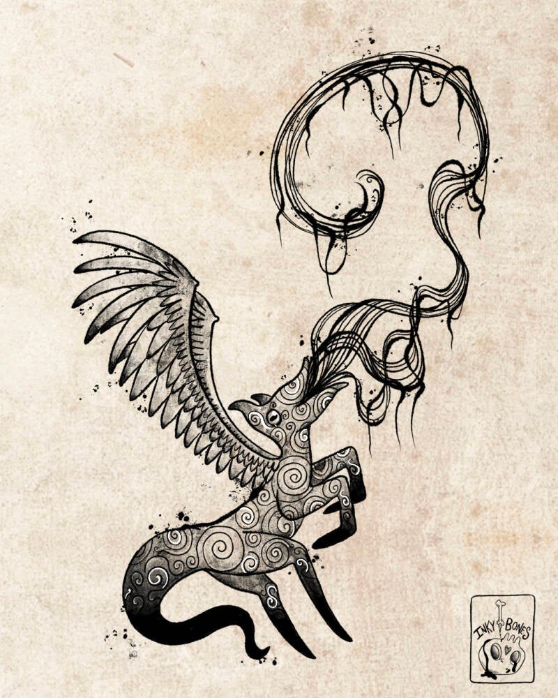 creepy fantasy aquarius creature tattoo design