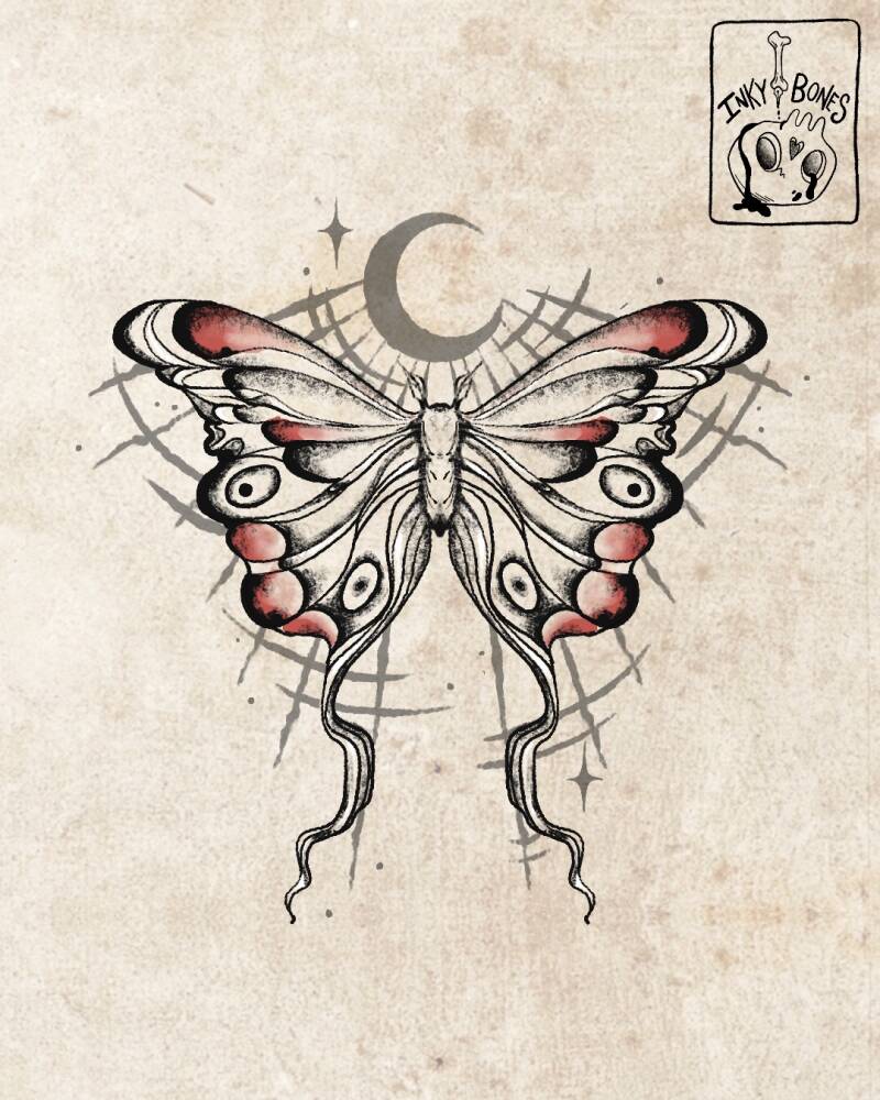 large back moth tattoo design