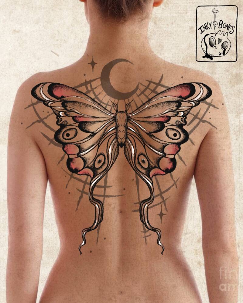 mock up large back moth tattoo design