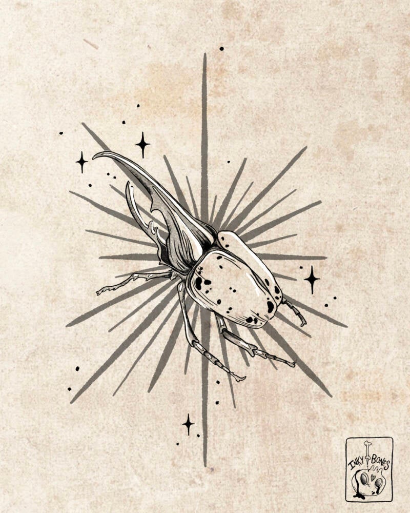 dark magical beetle tattoo design