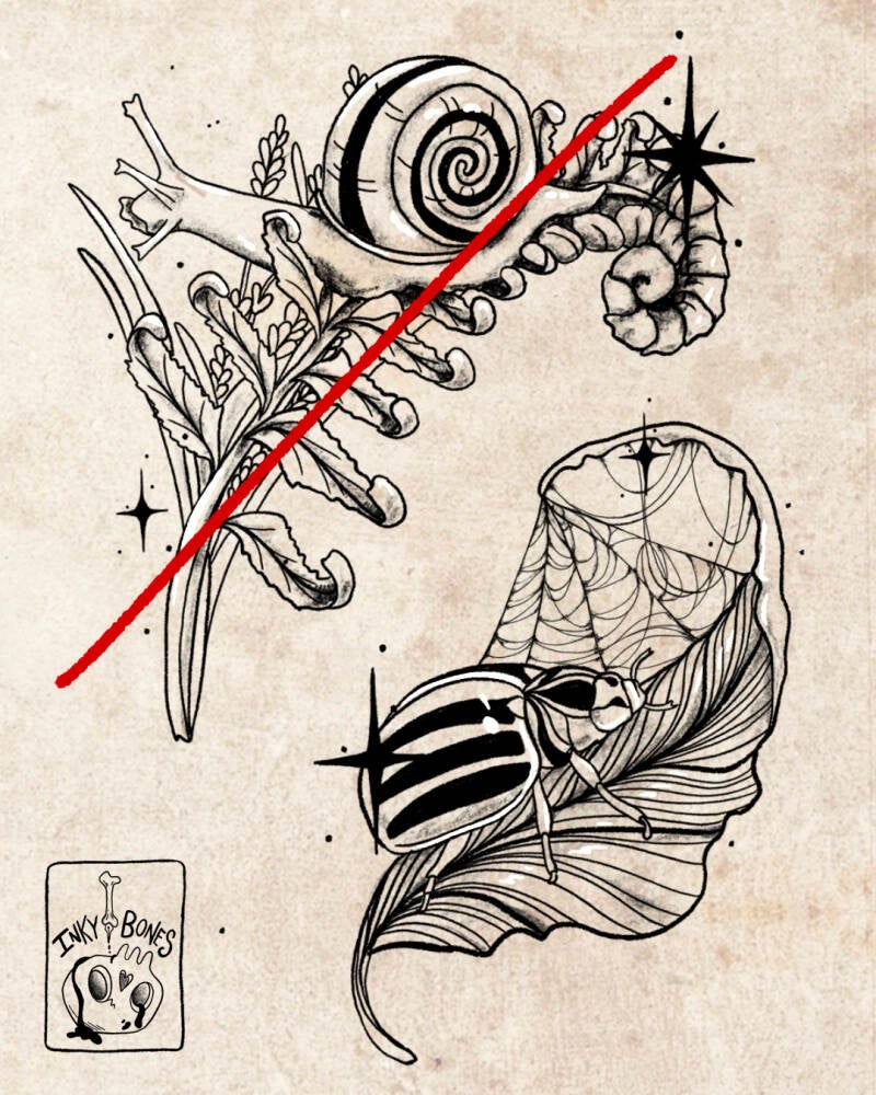a nature inspired botanical and beetle tattoo design