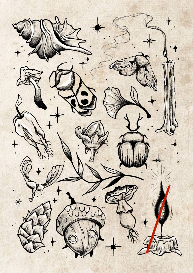 whimsy goth witchy tattoo designs