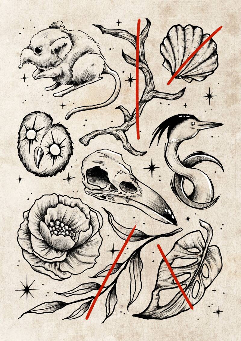 blackwork witchy goth tattoo designs