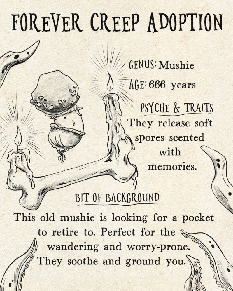 creepy mushroom fantasy character tattoo