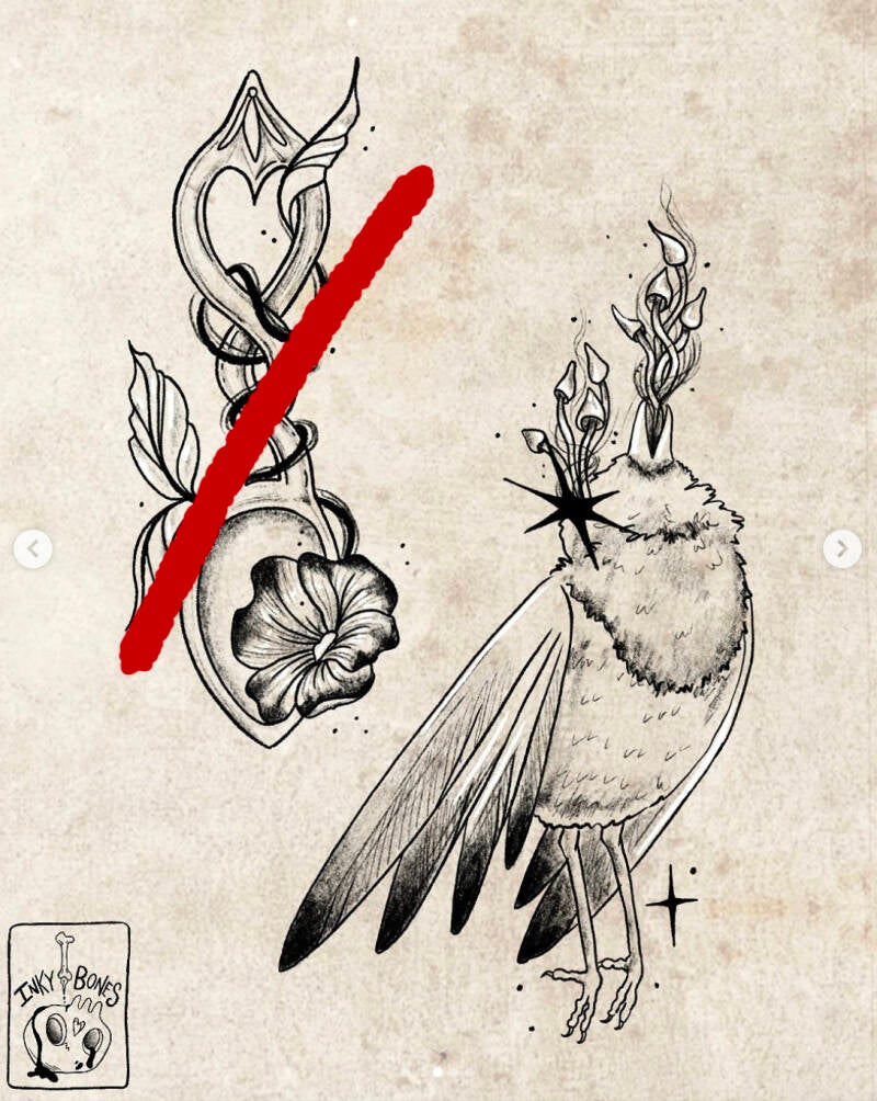 dark and witchy bird tattoo design