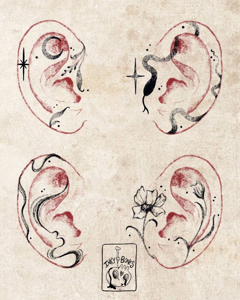 Blackwork magical ear tattoo designs