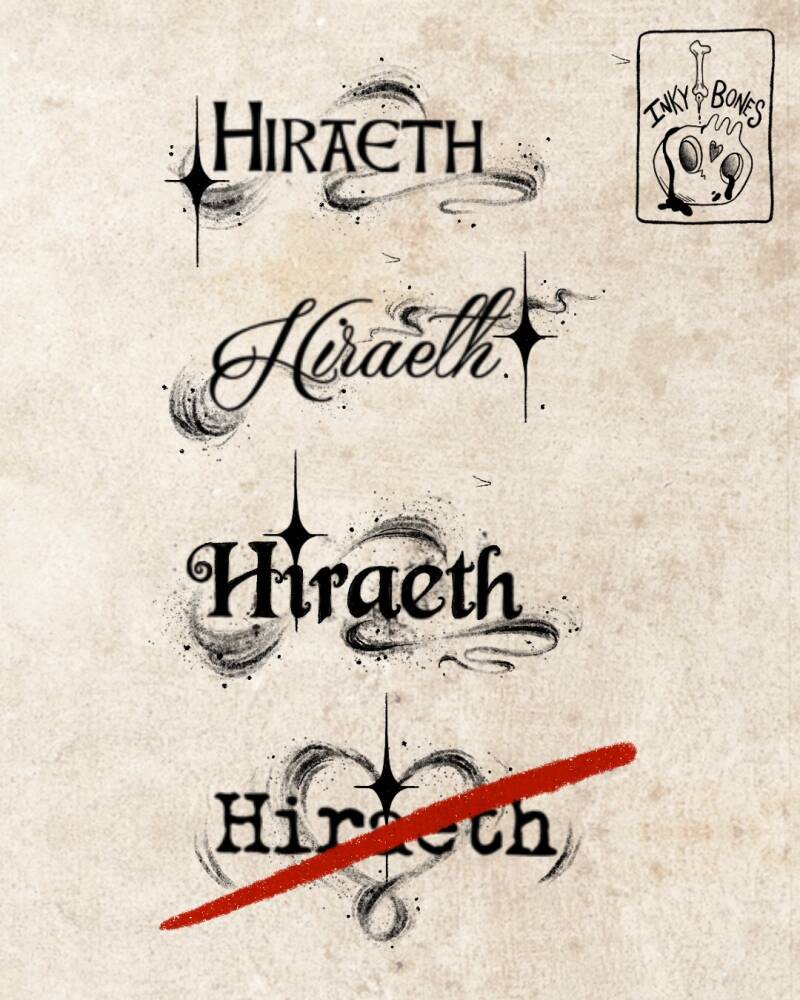 Hiraeth Welsh word text tattoo designs
