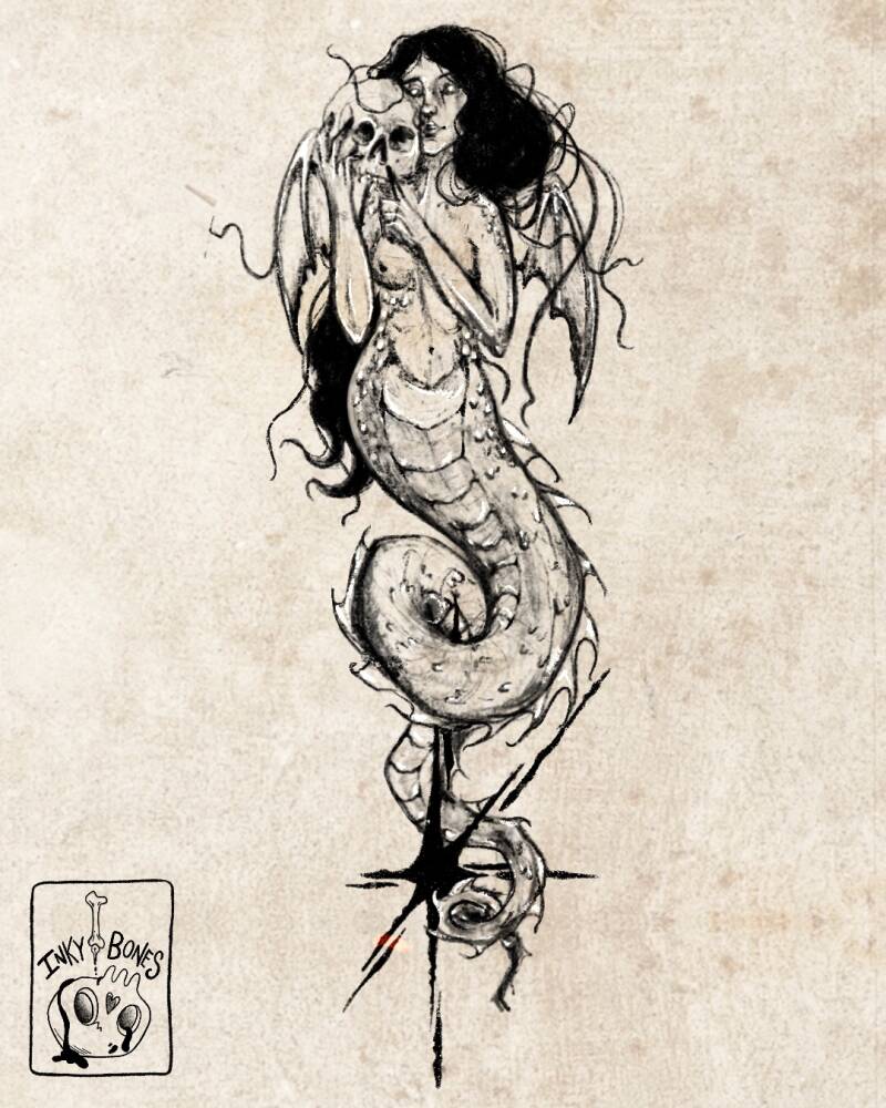 melusine mythical creature tattoo design