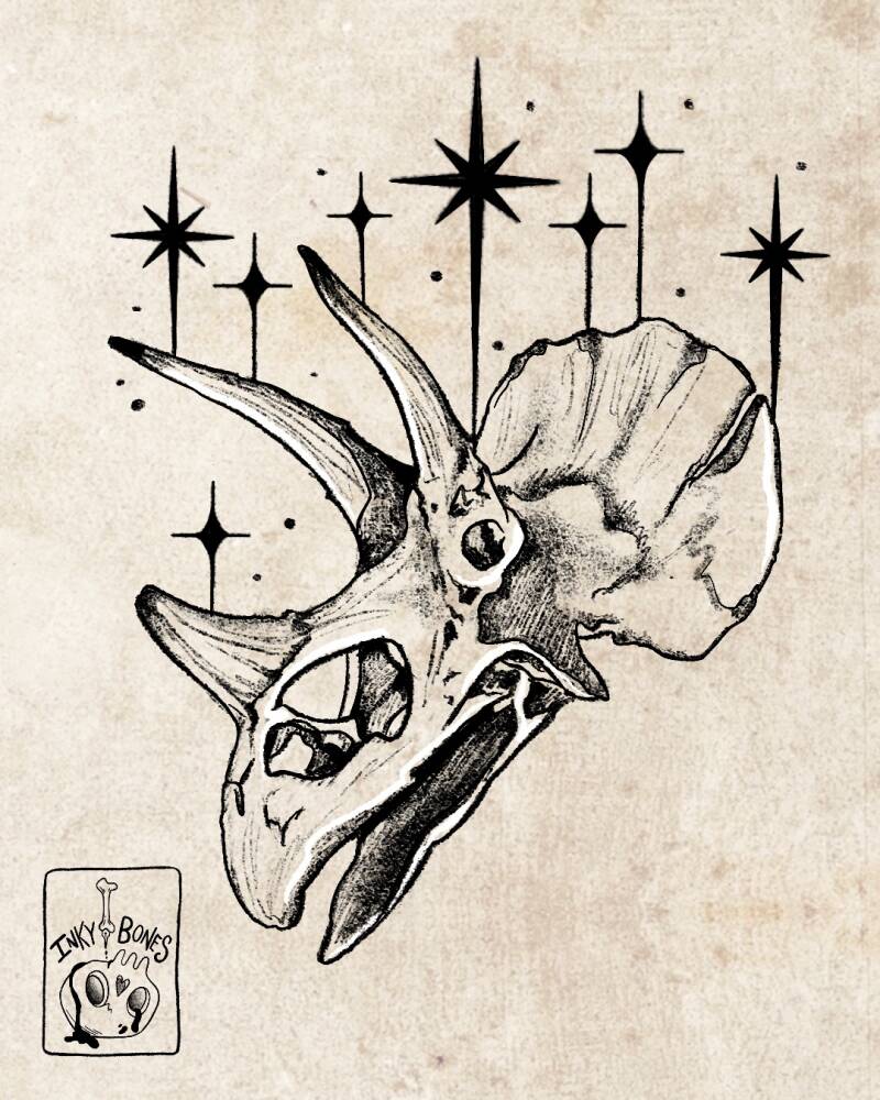 blackwork magical dinosaur skull tattoo design