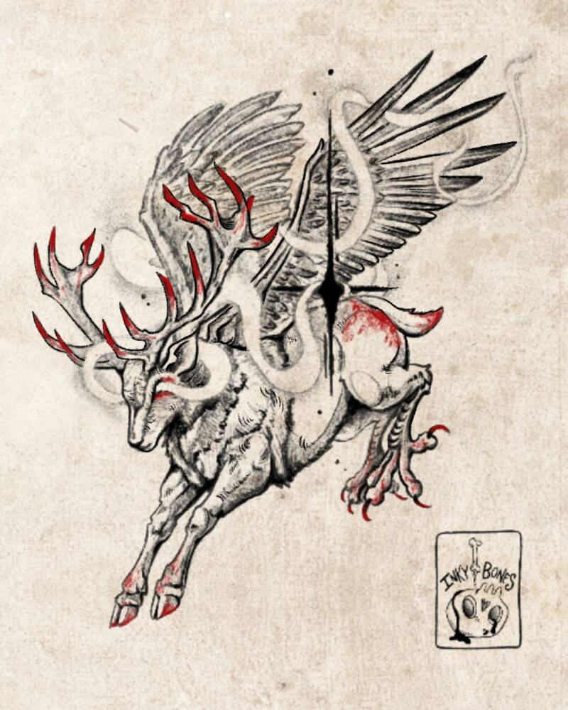 peryton scottish mythological creature tattoo design 