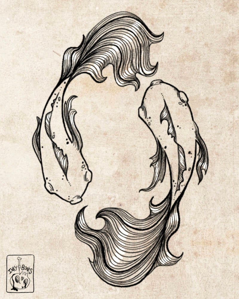 blackwork illustrative koi pisces tattoo design