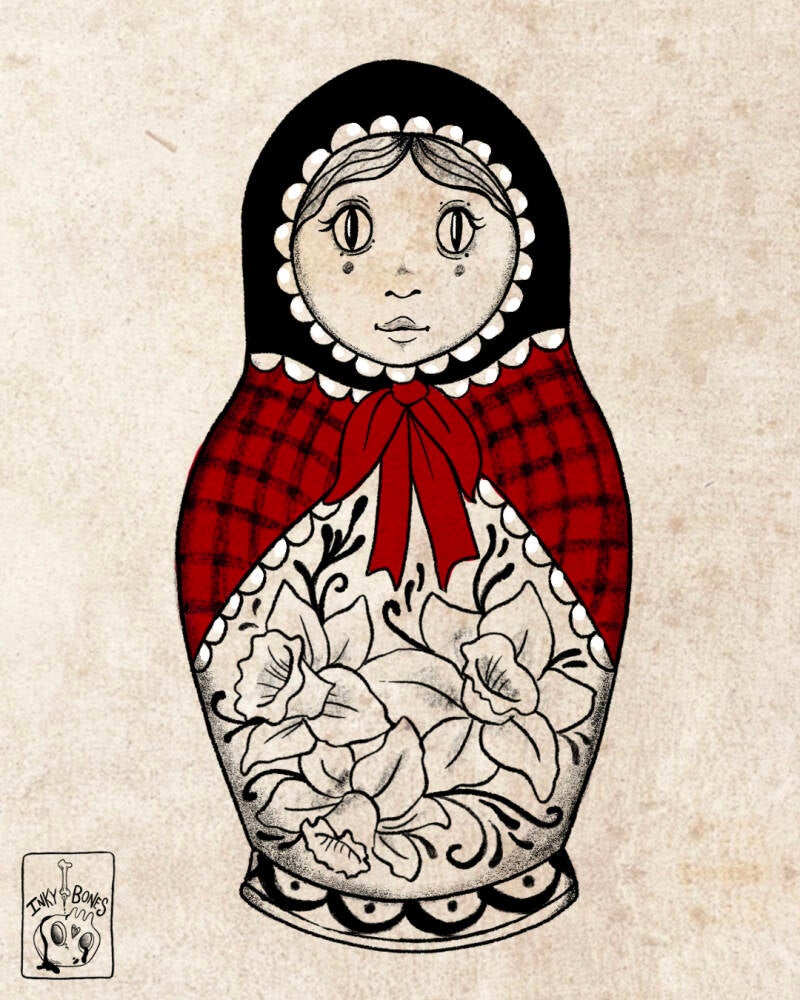a welsh lady inspired nesting doll tattoo design