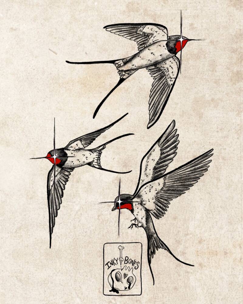 illustrative blackwork swallow tattoo designs