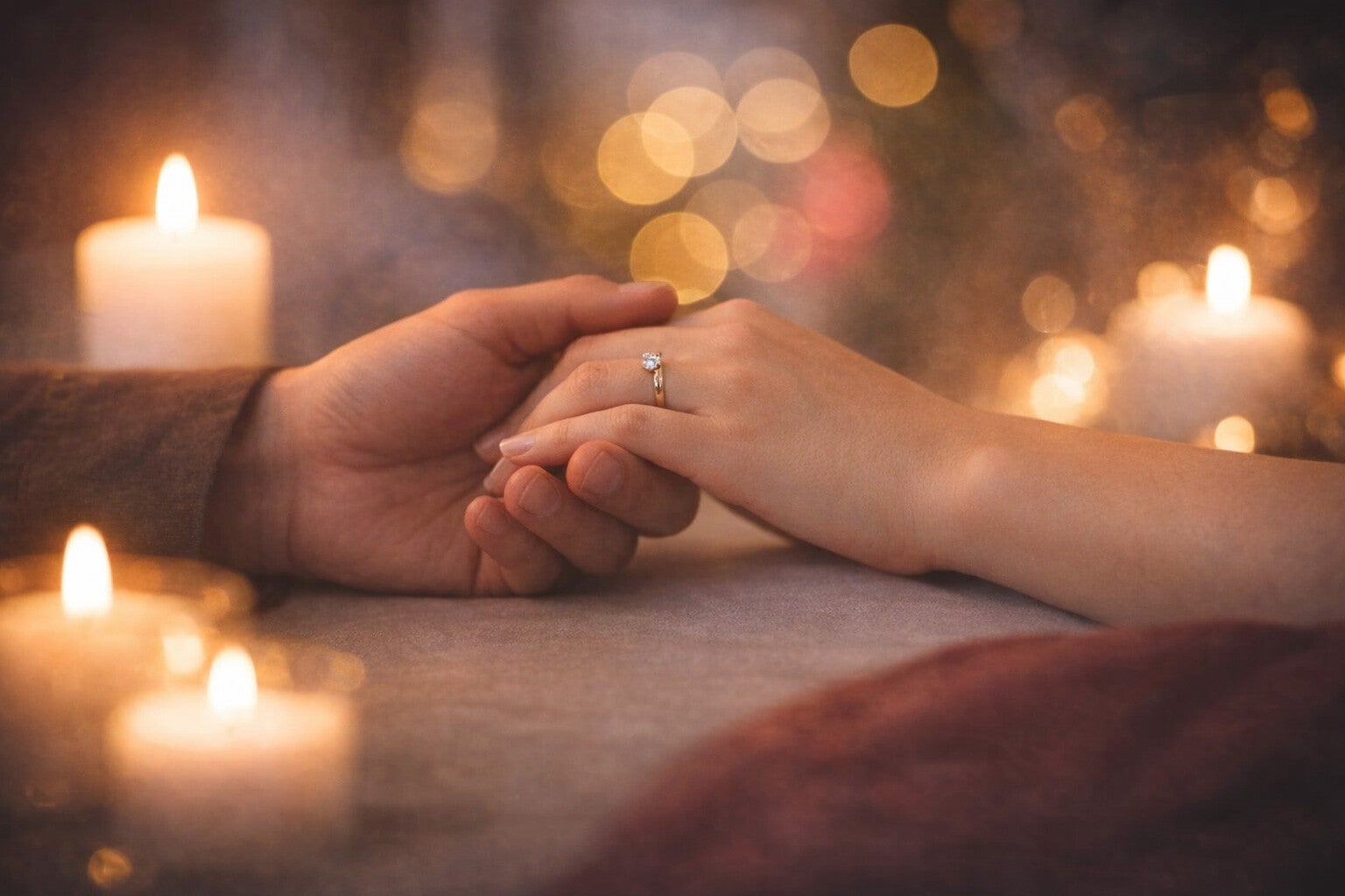 Deux mains enlacées avec une bague, symbole de besoin de certitudes en amour