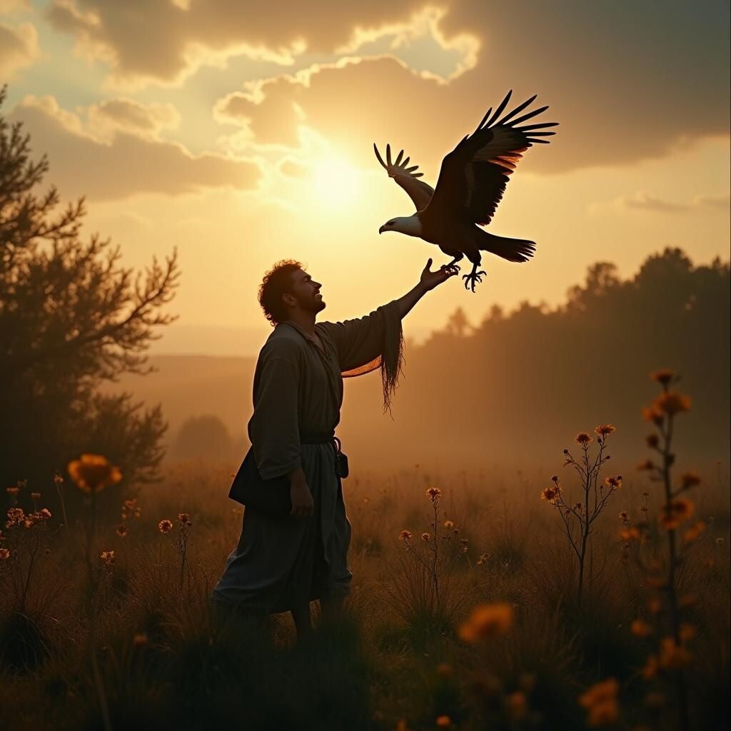 Homme réceptionne un aigle