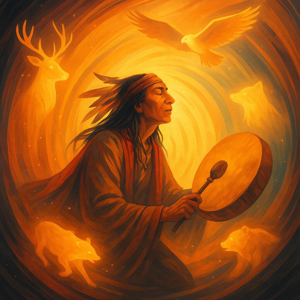 Un chaman appel des animaux avec son tambour