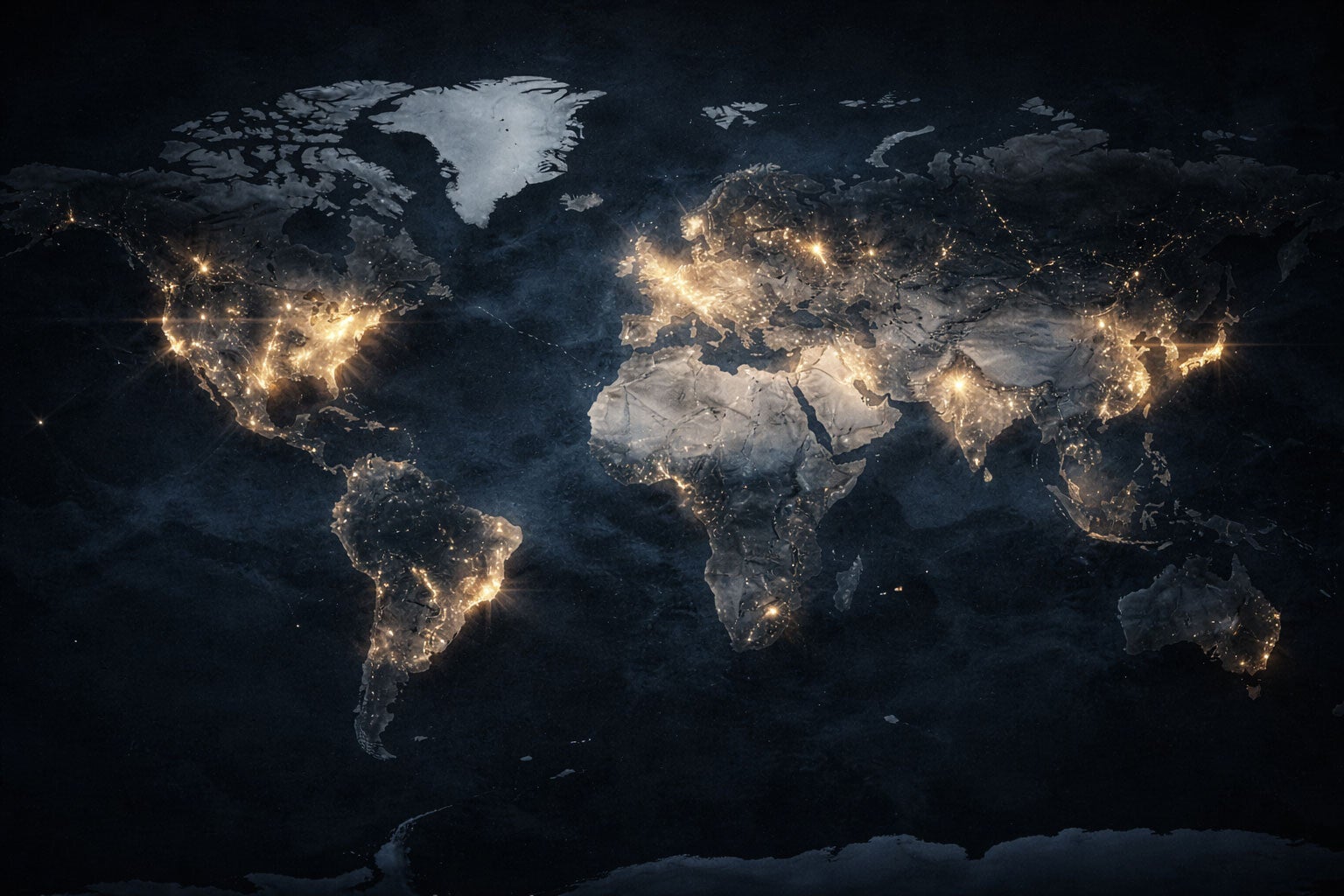 Carte du monde vue de nuit avec des zones lumineuses, symbolisant l’intérêt mondial des services de renseignement pour les capacités psychiques humaines.