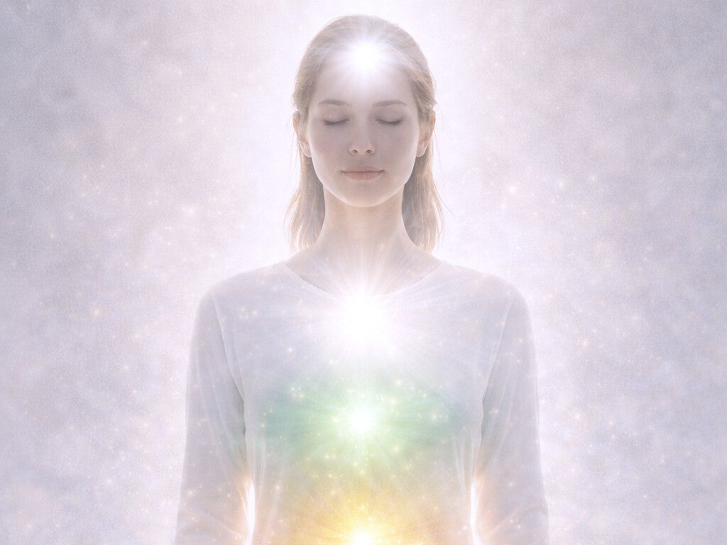 Corps humain traversé par des zones de lumière représentant les vertus et principes de conscience