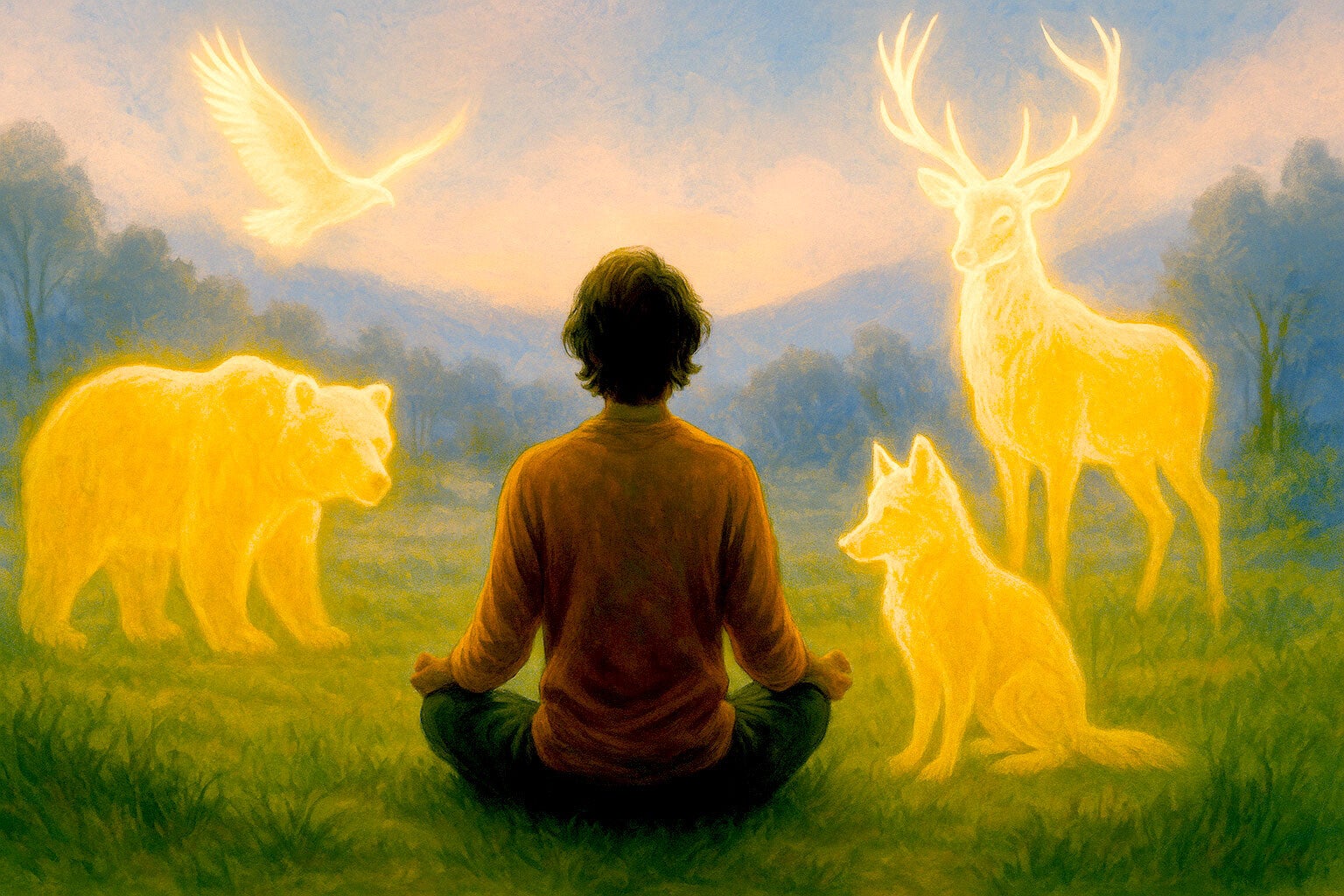 Personne médite et appel ses animaux de pouvoir
