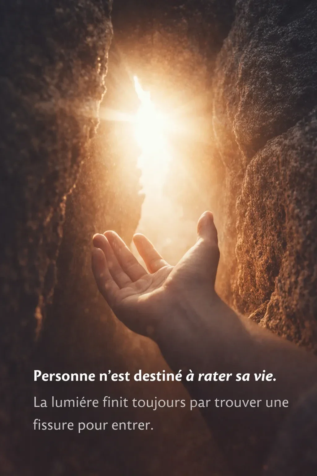 Silhouette dans l’ombre face à une lumière dorée à l’horizon, représentation symbolique de la détresse intérieure et du chemin vers la guérison.