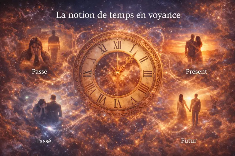 Comment le temps est perçu en voyance – passé présent futur et visions médiumniques