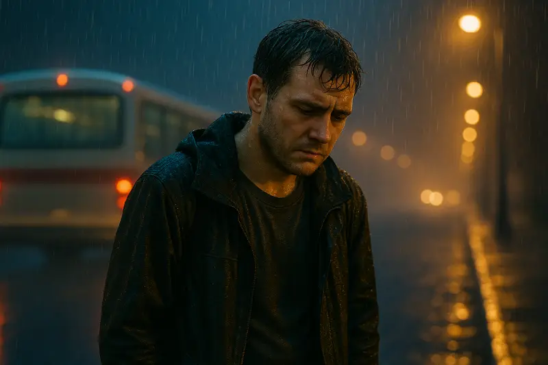 image homme sanchance sous la pluie