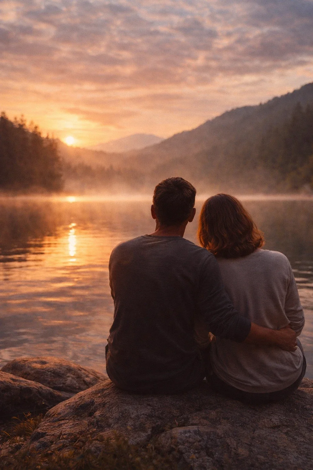 COUPLE M2DITANT FACE COUCHER DU SOLEIL