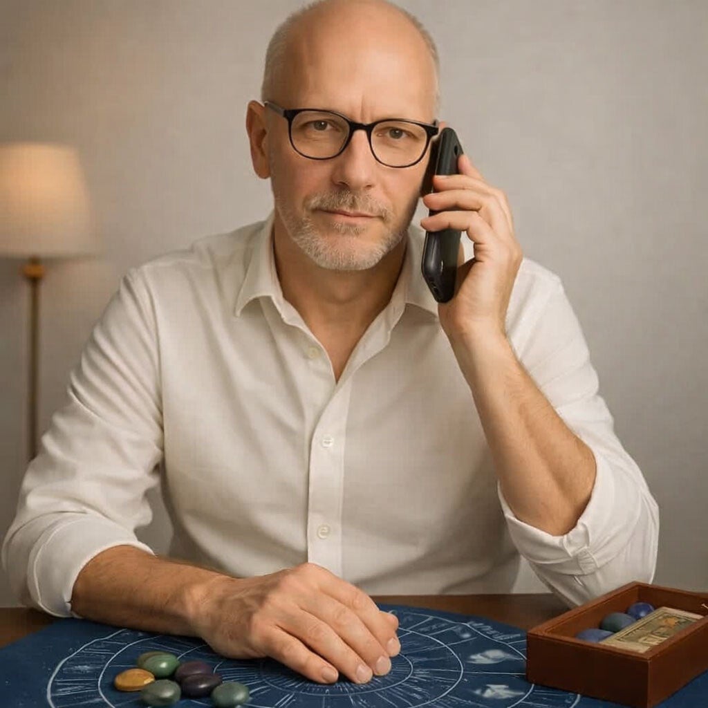 Portait de Lionel Girardon en consultation par téléphone