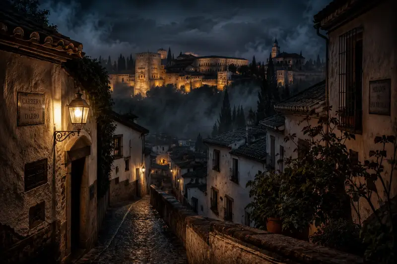 Quartier Albaicín à Grenade de nuit ruelles mystérieuses et légendes paranormales d'Andalousie