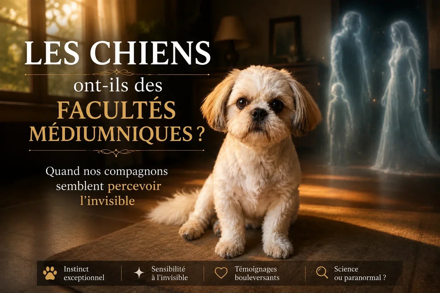 Chien semblant percevoir une présence invisible, illustration des facultés médiumniques et de la sensibilité des chiens à l'invisible.