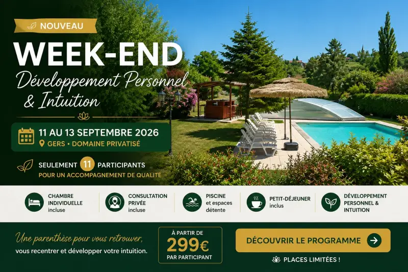 Séjour développement personnel et intuition dans le Gers avec piscine, chambre individuelle et consultation privée Lionel Girardon
