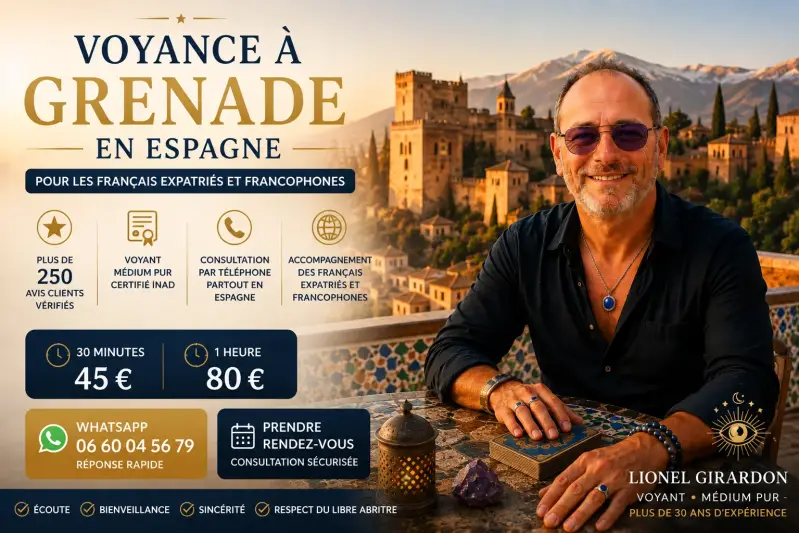 Voyance à Grenade en Espagne avec Lionel Girardon devant l'Alhambra pour les Français expatriés et francophones
