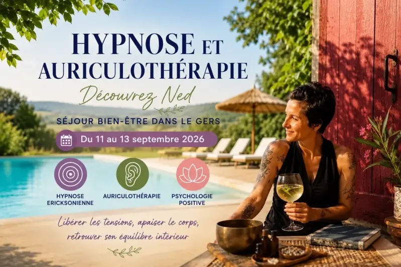 Ned présente ses séances d'hypnose ericksonienne et d'auriculothérapie lors du week-end Bien-être & Développement Personnel dans le Gers.
