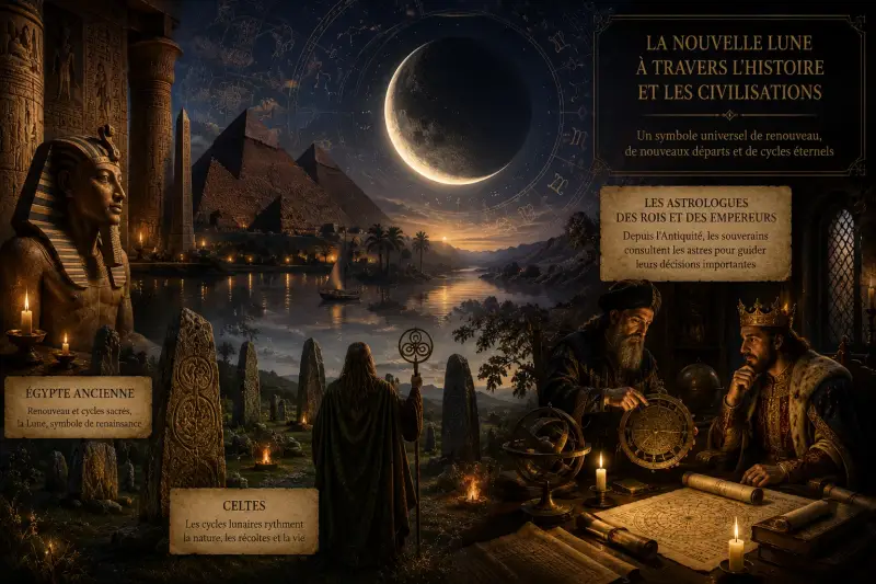 Nouvelle Lune dans les civilisations anciennes, de l'Égypte aux Celtes, avec les astrologues des rois et des empereurs.