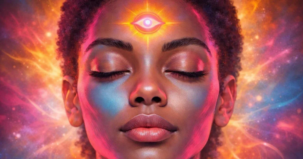 Illustration du troisième œil symbolisant le chakra Ajna, l'intuition, la conscience, la méditation et l'éveil spirituel dans une démarche de développement personnel.